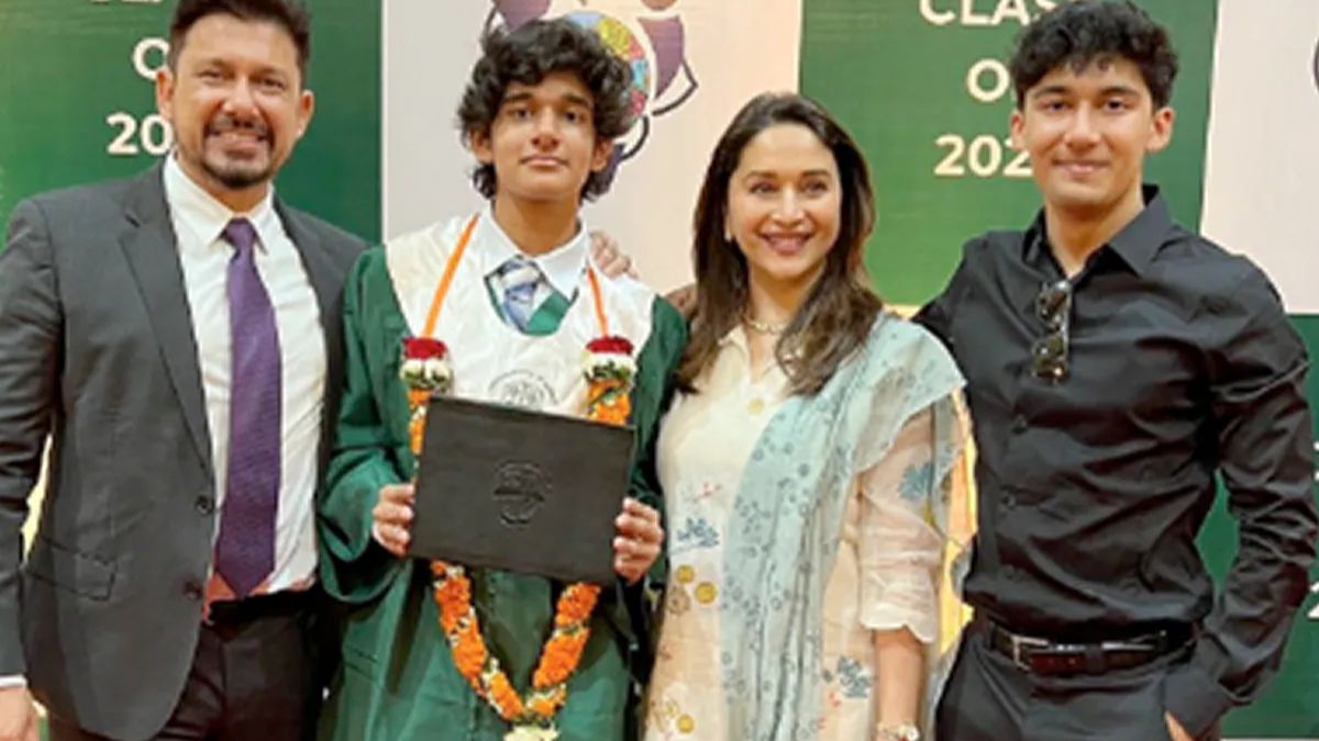 Madhuri Dixit and Dr Shriram Nene are overjoyed as their son Ryan successfully completes his high school education. The proud parents shared heartfelt pictures from the convocation ceremony, showcasing their happiness and love for their son. Take a look at the proud moments they captured on social media.