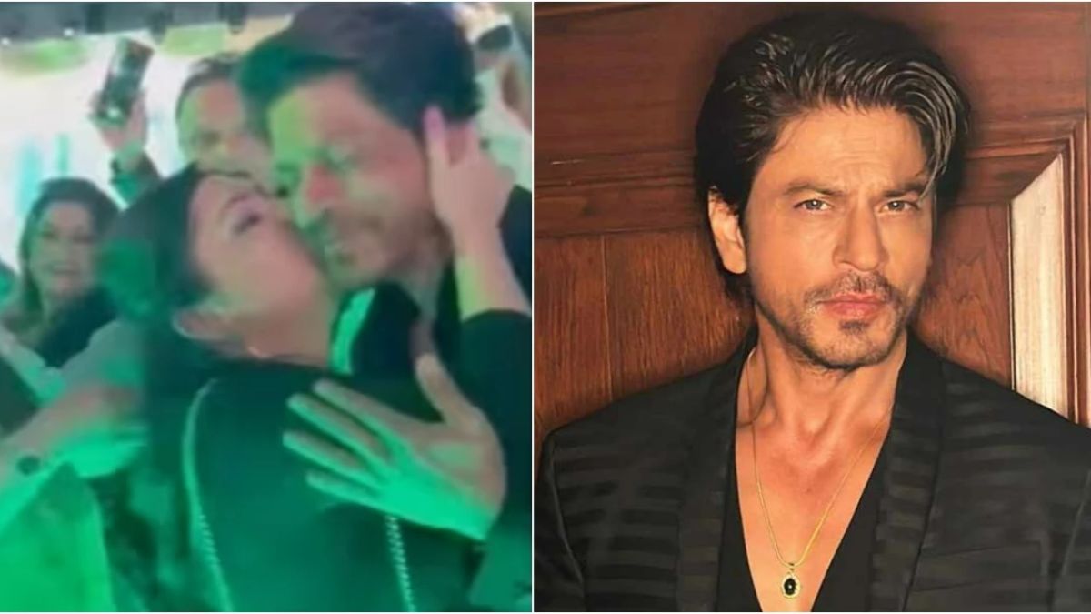 Several videos and pictures of Shah Rukh Khan from an event in Dubai have gone viral as an over-excited fan plants a kiss on the superstar's cheek. Netizens are praising her luck and expressing their excitement over the unexpected moment. Watch the videos and see the pictures here.