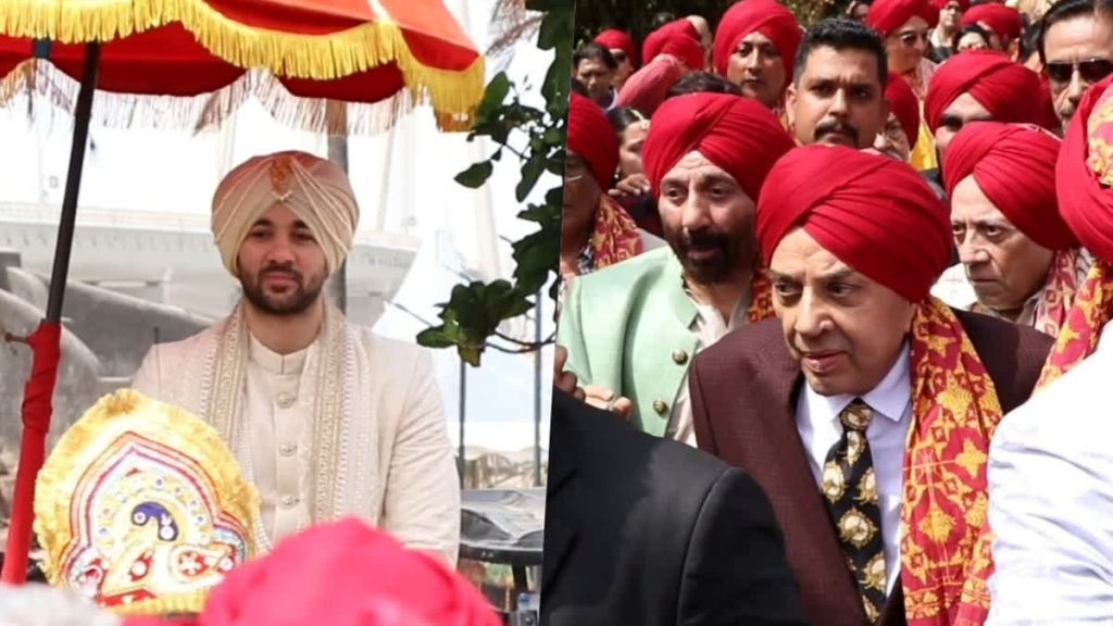 Bollywood actor Abhay Deol took to social media to share a heartwarming picture from Karan Deol's baaraat. The photo captures Abhay dancing with his brothers Sunny and Bobby, along with their sister Ritu Atwal in the background. This beautiful family moment showcases the joy and bond between the Deol siblings at the wedding celebration.