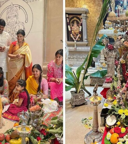 "Ram Charan, Upasana, and proud grandfather Chiranjeevi celebrated Ganesh Chaturthi 2023 with their daughter Klin Kaara Konidela, sharing heartwarming moments on social media."