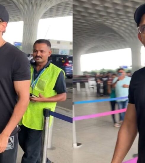 "Bollywood star Hrithik Roshan wows with his stylish all-black attire at the airport as he heads to Italy for the 'Fighter' film shoot."