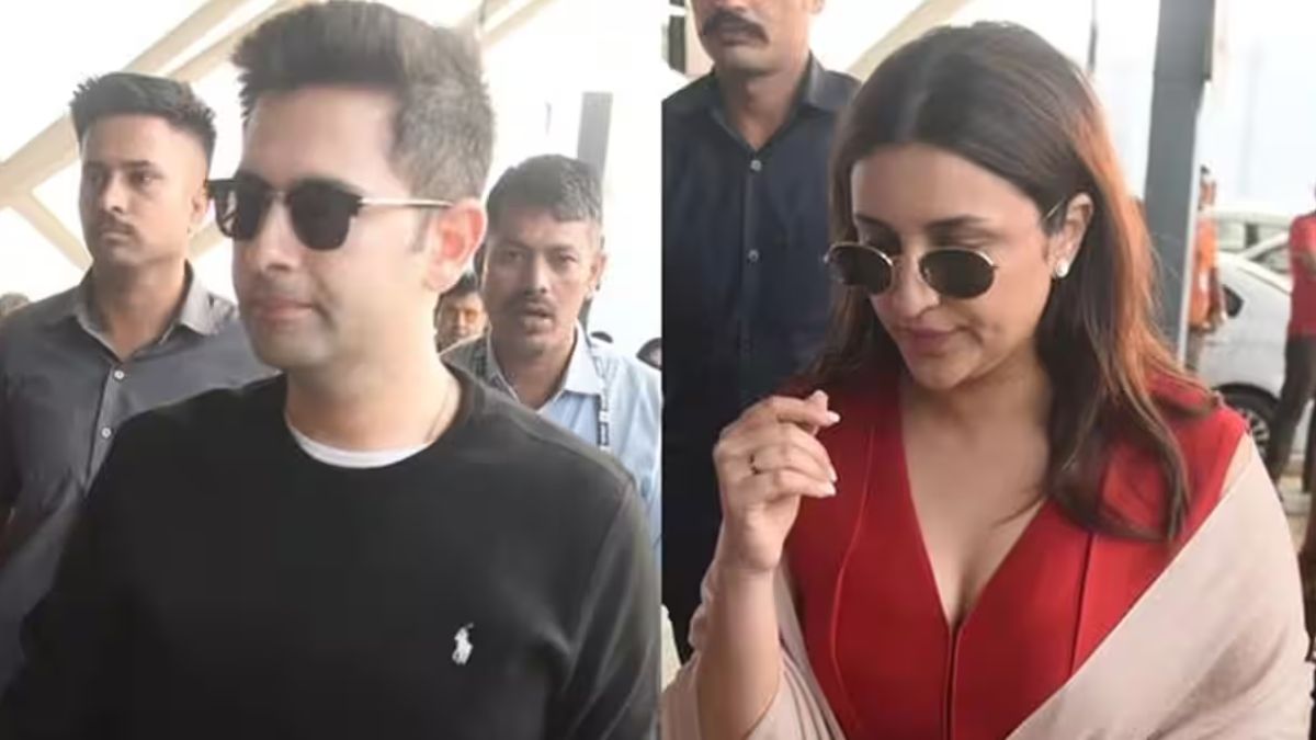"Bollywood actress Parineeti Chopra and AAP leader Raghav Chadha received a grand welcome at Udaipur airport as they prepare for their upcoming wedding festivities."