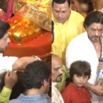 Shah Rukh Khan's spiritual visit during Ganesh Chaturthi 2023 after posing with Salman Khan and Bhushan Kumar's office blessings amid Jawan's success.