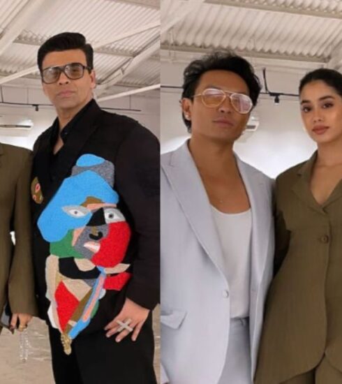 "Explore Janhvi Kapoor's stunning khaki-colored blazer ensemble, showcasing boss tailoring and timeless elegance. A must-have for your formal wear wardrobe."