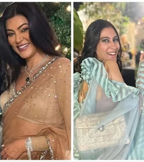 "Sushmita Sen turns heads at Diwali 2023, restyling her iconic beige saree from 2005. Dive into her modern narrative and discover the beauty of sustainable fashion."