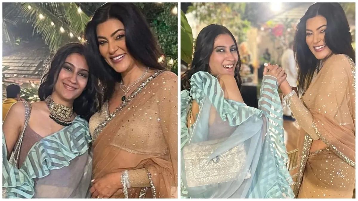 "Sushmita Sen turns heads at Diwali 2023, restyling her iconic beige saree from 2005. Dive into her modern narrative and discover the beauty of sustainable fashion."