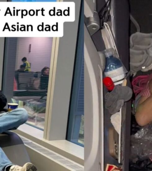 "A TikToker's dad stirs controversy with a 15-hour airplane floor nap, triggering a debate on travel innovation and hygiene concerns. Read more."