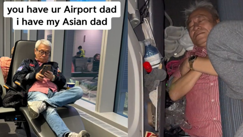 "A TikToker's dad stirs controversy with a 15-hour airplane floor nap, triggering a debate on travel innovation and hygiene concerns. Read more."
