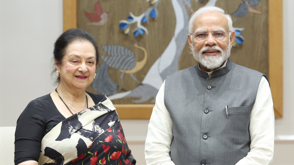 "Prime Minister Modi applauds Saira Banu's cinematic journey in an exclusive meeting. Discover the iconic actress's tales and insights. Exclusive pictures inside!"
