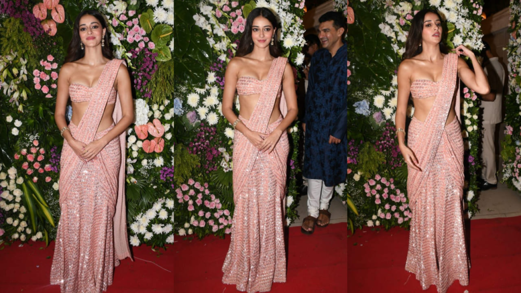 "Dive into Ananya Panday's fashion brilliance as she graces Diwali in a breathtaking Rs. 3.8 lakh pink saree. Sequins, sparkle, and style merge in this unforgettable ensemble!"
