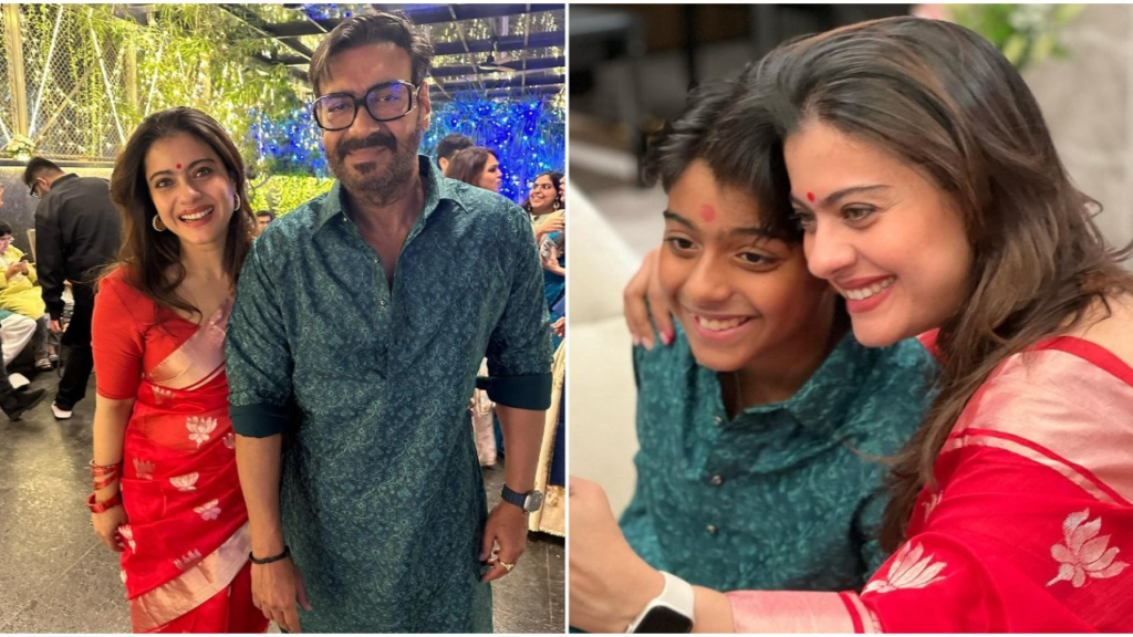 "Explore the joyous Diwali celebration of Bollywood's Kajol, filled with family warmth, vibrant music, and coordinated outfits with husband Ajay Devgn and son Yug."
