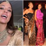 "International model Ashley Graham hops on the latest viral trend, thanks to Bollywood's own Ranveer Singh. Watch her elegance and beauty shine as she joins the craze, stunning in a golden saree."