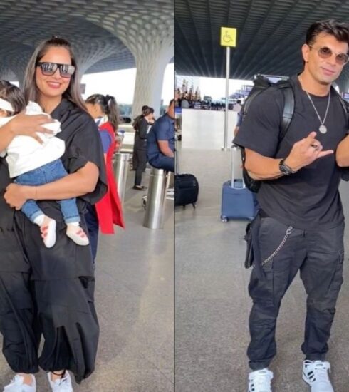 "Bipasha Basu and Karan Singh Grover turn heads in coordinated black outfits with daughter Devi as they jet off for a family vacation from Mumbai Airport."