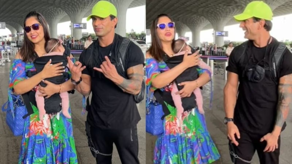 "Bipasha Basu and Karan Singh Grover turn heads in coordinated black outfits with daughter Devi as they jet off for a family vacation from Mumbai Airport."
