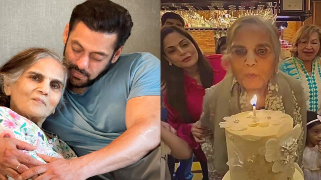"Salman Khan steals hearts with a loving gesture for mother Salma Khan at Sohail Khan's birthday party. Watch the heartwarming video capturing family love."
