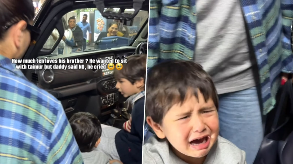"In a delightful scene at the Mumbai airport, Jehangir, son of Kareena Kapoor and Saif Ali Khan, sheds tears when he's not allowed to sit in the front seat with his brother Taimur. The adorable protest became an instant viral sensation, capturing the sweet bond of the stylish family."