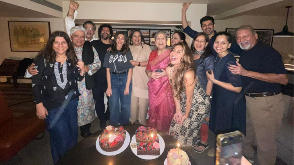 "Inside Farhan Akhtar's birthday soiree! Candid moments with Shibani, Javed Akhtar, Shabana Azmi, Honey Irani, and Zoya capture the essence of this star-studded celebration."
