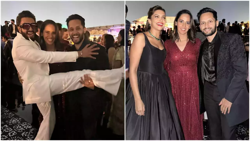 "Deepika Padukone and Ranveer Singh bring smiles to Anant Ambani and Radhika Merchant's pre-wedding gala, sharing delightful moments with Saina Nehwal and Parupalli Kashyap."
