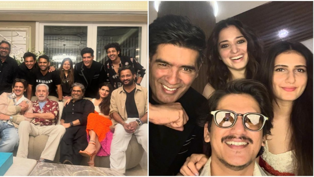 Catch a glimpse of the radiant smiles and festive atmosphere as Vijay Varma, Tamannaah Bhatia, Fatima Sana Shaikh, and more rejoice at the wrap-up party of Ul Jalool Ishq.





