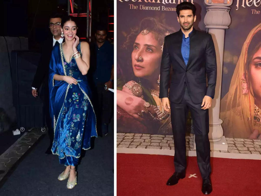 Bollywood stars Ananya Panday and Aditya Roy Kapoor's coordinated blue ensembles at the Heeramandi screening set tongues wagging. Read on for the scoop on their rumored romance and fan reactions.