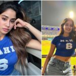 Bollywood actress Janhvi Kapoor was seen enjoying the MI vs KKR IPL match alongside "Mr & Mrs Mahi" director Sharan Sharma. However, fans noted the absence of Rajkummar Rao.