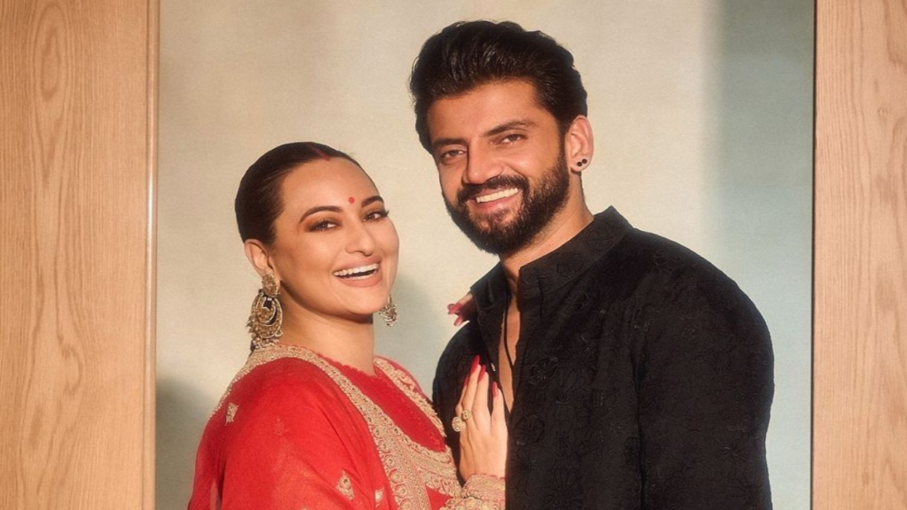 Bollywood stars Sonakshi Sinha and Zaheer Iqbal celebrate their two-month anniversary in the US. Their affectionate kiss and playful social media post highlight their loving and fun relationship.

