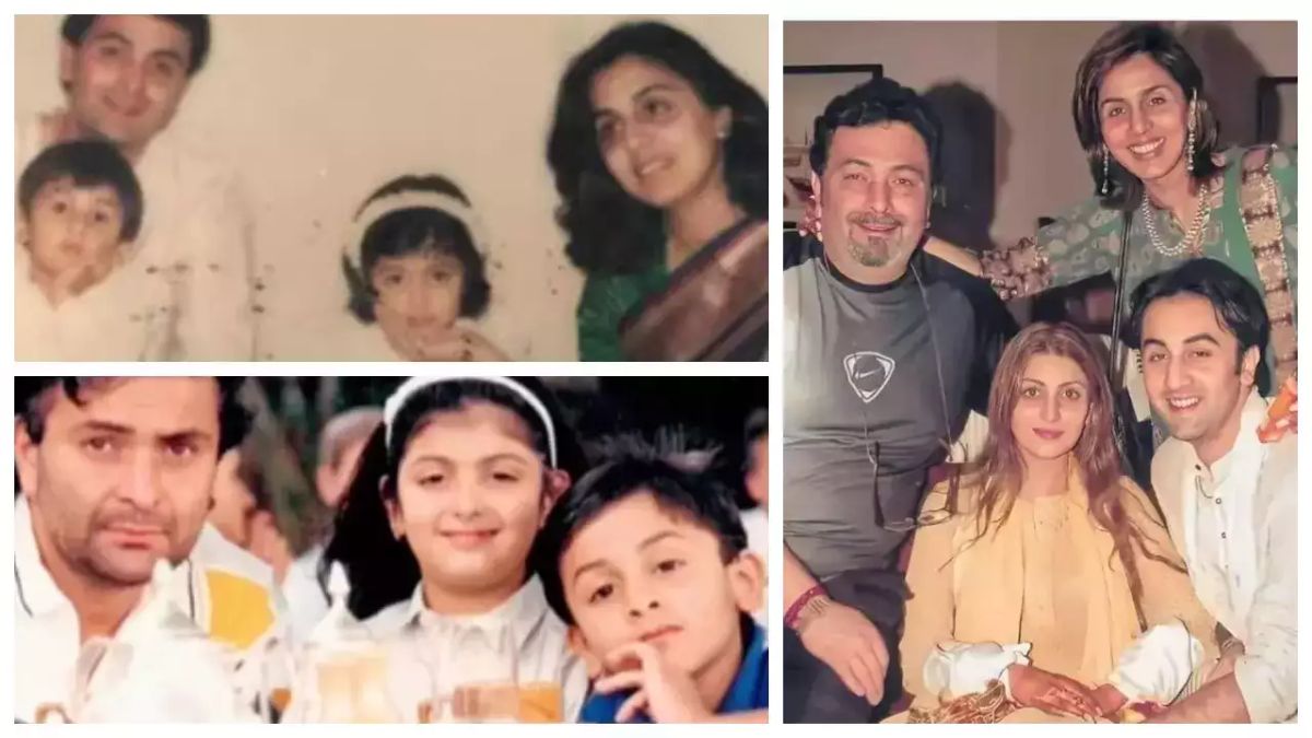 In a nostalgic throwback picture, Rishi Kapoor is seen lovingly gazing at his daughter Riddhima Kapoor Sahni as Neetu Kapoor styles her hair. This cherished family moment captures the Kapoor family's bond and warmth.